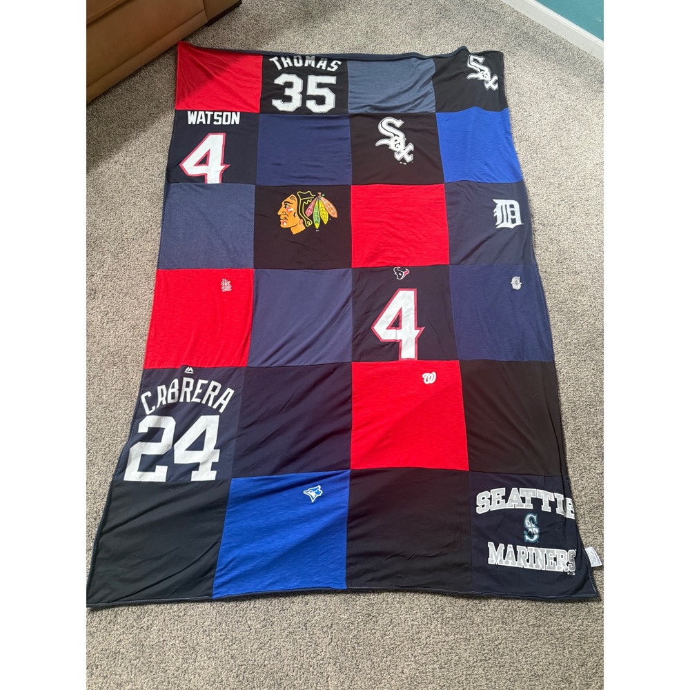 Custom Sports Team Patchwork T-Shirt Blanket MLB NFL NHL White Sox Tigers Texans